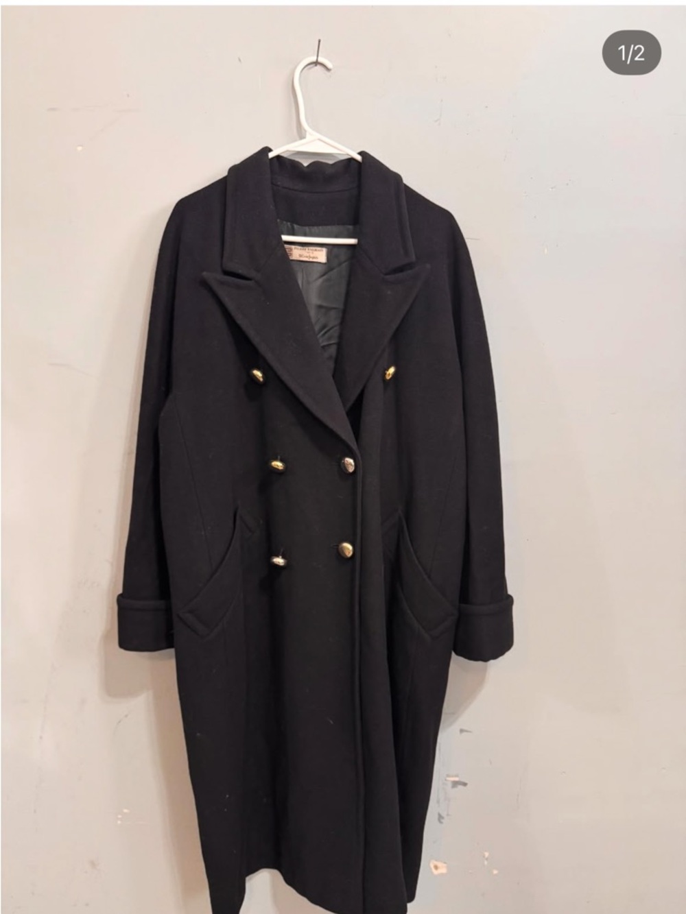 Pierre Balmain Black Double-Breasted Peacoat with Gold Buttons